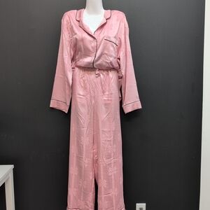 Victoria's Secret Bow Stripe Long Pajama Set Large Dusk Pink